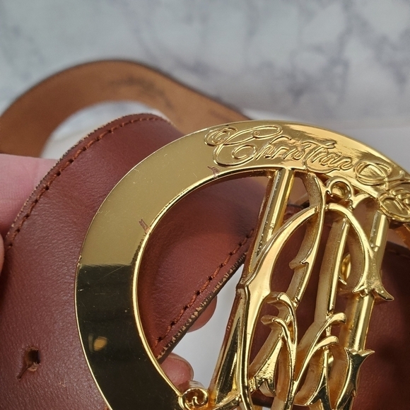 Christian Audigier Small Brown Leather Belt Skulls Roses Gold Halloween 90s Rare main image 6